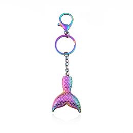 Rainbow mermaid fishtail Keychains Metal Key Chain Ring Rings Unisex Keyring holder Accessories