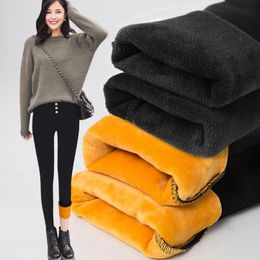 Women's Pants & Capris Winter Warm For Women High Waisted Black Fleece Cashmere Trousers Casual Stretch Skinny Pencil Female
