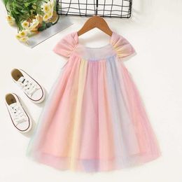 Micol Emilly Princess Dress Kids 100% Cotton Gauze Birthday Party Dress Baby Girls Colorful Rainbow Kids Dress Girls Gift 0-6 ye Q0716