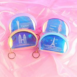 earphones colour UK - Fashion Laser Coin Purse Dazzle Colour Transparent Wallet Women Semicircle Key Bag Credit Card Case Earphone Storage Bag