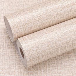 Wallpapers Self-adhesive Wallpaper For Wall In Rolls Pure Colour Flax Linen Pattern Bedroom Stickers Dormitory Wardrobe Desk Renovation