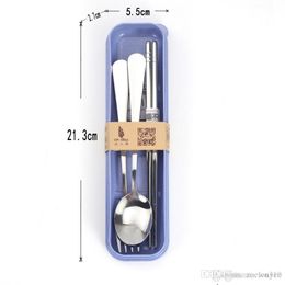 Wholesale Promotional Gift Flip Cover Open Stainless Steel Tableware Three-piece Set Durable Chopstick Spoon Fork Dinnerware Sets XDH0042