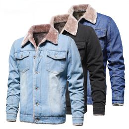 Men's Jackets 2021 Autumn Winter Men Classic Thick Warm Fleece Denim Jacket Coat Outwear Outfits Vintage Motor Jeans Plus 2XL