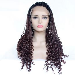 HD Box Braided Synthetic Lace Front Wig Simulation Human Braiding Remy Hair Frontal Braids Wigs 18080833#