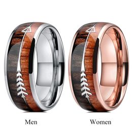 gold wedding bands for women UK - New Couple Ring Men Women Tungsten Wedding Band Wood Arrows Inlay Rose Gold Ring for Couple Engagement Promise Jewelry