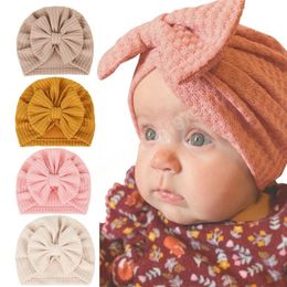 4 Colours Fashion Pure Colour Baby Beanie Cap Bow Knot Hair accessories Newborn Hat 20x17cm