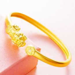 Classic Women Cuff Bangle 18k Yellow Gold Filled Lady Fashion Bracelet Gift