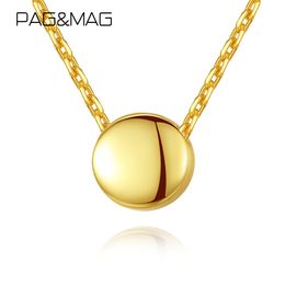 PAG&MAG Genuine 925 Sterling Silver Round Charm Pendant Necklace For Women Minimalism Choker Neckalce Fine Jewelry SN0068