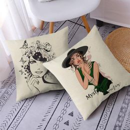 Cushion/Decorative Pillow Nanacoba Linen Cushion Cover Fantanstic Women Po Throw Pillows Cartoon Lady Decorative Pillowcases For Home Sofa D