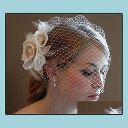 wedding birdcage veil UK - Bridal Veils Wedding Accessories Party Events Champagne Hat Ivory Flowers Feather Birdcage Veil Bride Hair Pieces Bv03 Drop Delivery 202