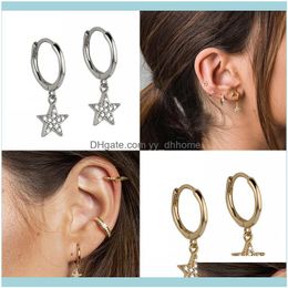 Other Jewelryother Luxury Bling Zircons Star Pendant Hoop Earrings For Engagement Party Gift Minimalist Plata De Ley 925 Fine Jewellery Earrin