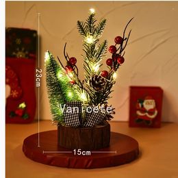 Christmas Decorations LED light wood bottom desktop Mini Christmas tree 3 style By sea T2I52439