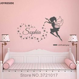 JOYRESIDE Fairy Stars Wall Decal Vinyl Sticker Personalized Custom Name Nursery Girls Baby Kids Child Bedroom Decoration XY060 210705