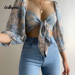 Women's T-shirt Tunics Vintage Top Long Sleeve Pleated Open Back Strappy Bowknot Puff Sexy 220226