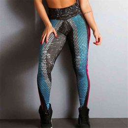 Honeycomb Letter Printed Women Fitness Leggings Skinny High Waist Elastic Push Up Legging Workout Pants Leggins 210925