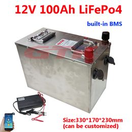 GTK Army green 12V 100Ah 120Ah LFP LiFePO4 Mobile Military Deep Cycle Battery Built in BMS for Solar RV EV Camping +10A charger