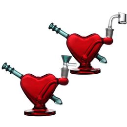 Vintage New Red Love Heart Glass Bong Water pipe Bubbler hookah Heady Oil Dab Rigs Birdcage Percolator shisha for smoking