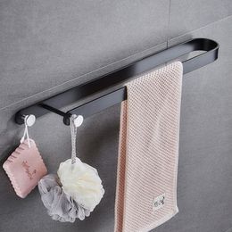 Towel Racks Bath Holder-Hand Rail Matte Black In Aluminium Sucker With Two Hooks Oxidation Finished Bathroom Storage Accessories