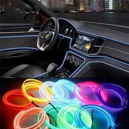 ambient lighting strips UK - 1M Car Styling Ambient Light Interior Decoration Light EL Wire Easy Sew Flexible Led Neon Strip 12V Inverter Driver