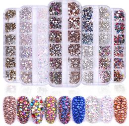 2021 1440pcs case Nail Art Decorations kit high silver flat drill AB water diamond shining Rhinestones box