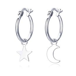 WOSTU Fashion Moon & Star Drop Real 100% 925 Sterling Silver Vintage Small Earrings For Women Luxury Jewellery FIE681