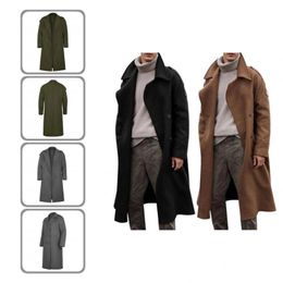 Men's Trench Coats Men Long Double Breasted Solid Colour Non-shrink Fine Workmanship Peacoat Winter Coat For Cold Weather