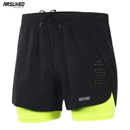 ARSUXEO Men's Running Shorts Outdoor Sports Training Exercise Jogging Gym Fitness 2 in 1 Shorts with Longer Liner Quick dry B179 C0222