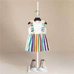 2020 New Brand Summer Girl Dress Ruffles Children Dress Stripe Colour Kids Dresses for Girls Fashion Girls Clothing Q0716