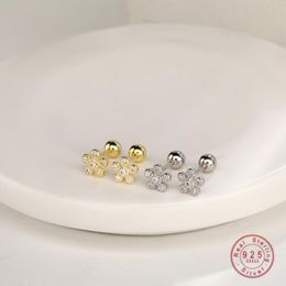 Stud 925 Sterling Silver Korean Inlaid Crystal Flower Ear Bone Nails Women Fashion Luxury Party Jewellery Earrings