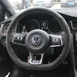 For Volkswagen Golf 7R-line DIY custom suede leather steering wheel cover car wheel cover accessories