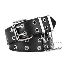 Female Leather Belt Luxury Brand Belt Chain Punk Style Fashion Buckle Jeans Decoration for Women 2022 New G220301