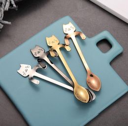 Stainless Steel Coffee Tea Spoon Mini Cat Long Handle Creative Spoon Drinking Tools Kitchen Gadget Flatware Tableware SN6184