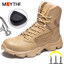 Safety Shoes Men Leather Boots Steel Toe Shoes Safety Boots Work Puncture-Proof Work Shoes Military Boots Tactical Desert