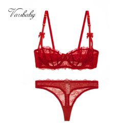 Briefs Panties Varsbaby Christmas red bra set 1/2 cup transparent thong sexy lingerie L2304