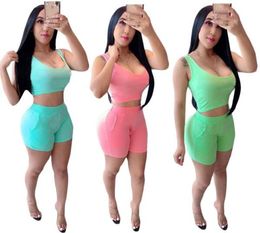 Womens Two Piece Set Outfits Tracksuit Sportswear Tank Top + Shorts Sportsuit Sleeveless New Hot Selling Summer Women Clothes klw3950