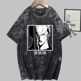 One Piece Anime Short Sleeve O-Neck Tie Dye Casual Loose Uniex T-shirt Y0809