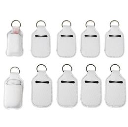 Sublimation Blanks Refillable Neoprene Hand Sanitizer Holder Favor Cover Chapstick Holders With Keychain For 30ML Flip Cap Containers Travel Bottle YFAW1153