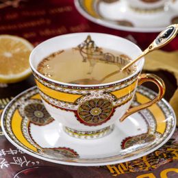 Luxury Gold Bone China Tea Saucer Spoon Set Porcelain Ceramic Coffee Cup Advanced Teacup Taza Cafe Teatime Drinkware EE50BD