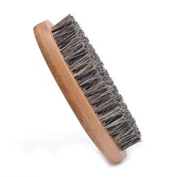 Natural Boar Hair Bristle Beard Mustache Brush Shaving Comb Men Face Massage Round Wood Handle Handmade Beard Brushes SN4441