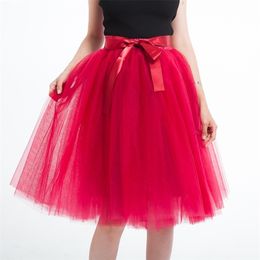 5 Layer 65cm Knee Length Tulle Skirt Elegant Pleated Tutu Skirts Womens Vintage Lolita Petticoat faldas mujer Saia Jupe 210310