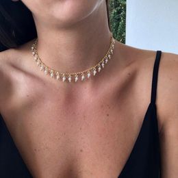 Chokers 1pcs/sets Charming Pearl Stone Chocker Necklace Gold Chain Alloy Metal Wedding Party Jewelry Gift Accessories