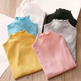 Spring Autumn 2 3 4-10 12 Years Children'S Long Sleeve Solid Colour High Neck Turtleneck Basic T-Shirt For Kids Baby Girls 210625