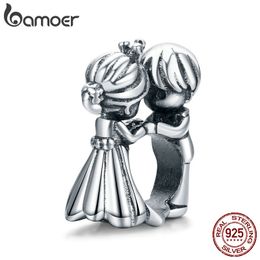bamoer wedding Metal Beads for Women Jewellery Making 925 Sterling Silver wedding love Silver Charm SCC1565 Q0531