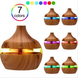 300ML Air Humidifier Electric Aroma Diffuser Mist Wood Grain Oil Aromatherapy Purifier Have 7 LED Light for Car Home Office 210724