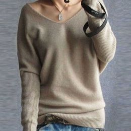Autumn sweater 2019 women pullovers v-neck batwing long sleeve casual loose cashmere sweater female knitted sweater basic tops X0721