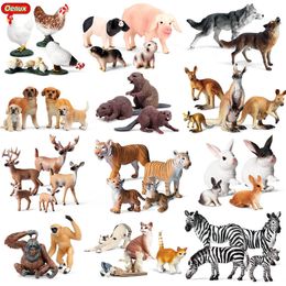 Oenux Cute Wild Farm Animals Simulation Tiger Horse Sheep Dog Hen Action Figure Figurines PVC Model Educational Decoration Toys C0220