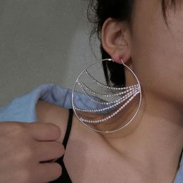 Hoop & Huggie Bohemian Tassel Metal Earrings Rhinestone Hip Hop Bling Crystal Large Round Dangle Drop For Women Circle Jewellery