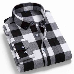 Men's Long Sleeve Flannel Plaid Shirt 100% Cotton Spring Festival Autumn Soft Comfortable Men Social Retro Casual clothing 210721