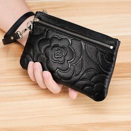 Wallets Fashion Wrist Wallet Leather Female Long Zip Embossed Coin Purse Double Layer Handle Large Capacity Handbag Phone Bag