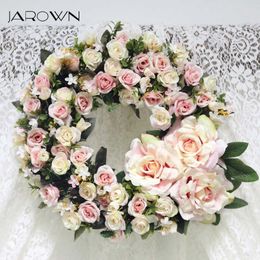 JAROWN Artificial Door Knocker Simulation Silk Rose Flowers Wreath Foam Straw Garland Wedding Decoration Home Party Decor Flores 210624